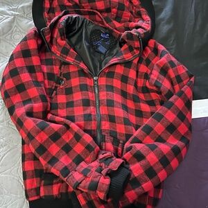Jack by BB Dakota Red and Black Buffalo Plaid Hooded Bomber